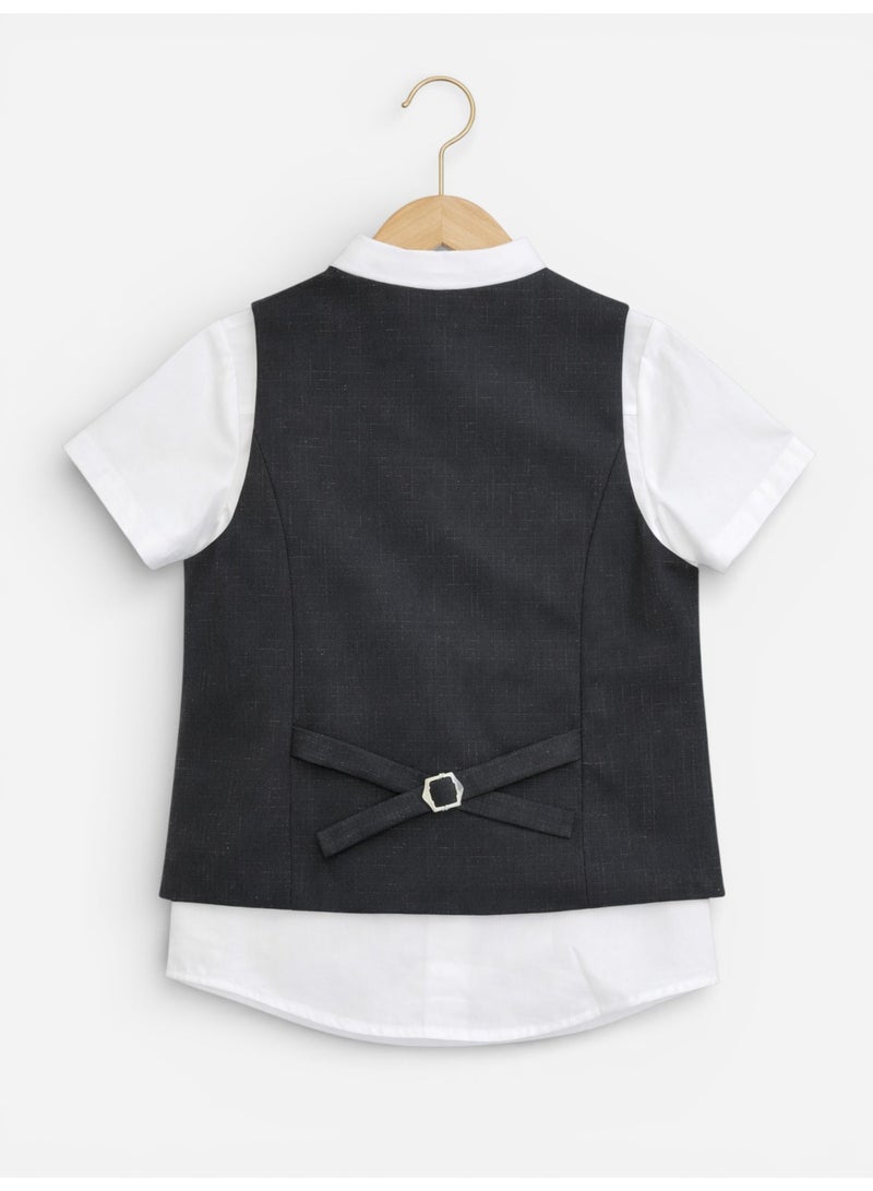 victor and jane Black Waistcoat, Shirt, Trousers & Red Bow Tie Set (3 Years–8 Years) - Image 4